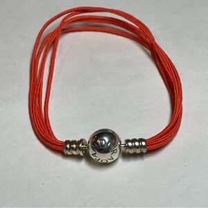 Authentic Retired Pandora Sterling Silver Red Multi-Strand Fabric Bracelet
